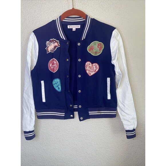 American Girl Varsity Preppy Jacket Coat Blue Patches Youth Medium doll sports - Picture 1 of 11